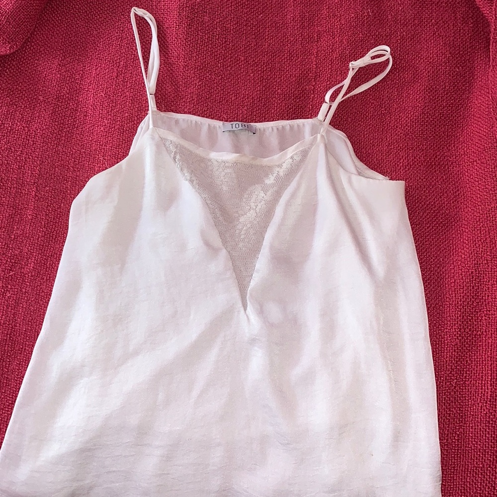 Tobi satan white blouse with lace (barely worn)